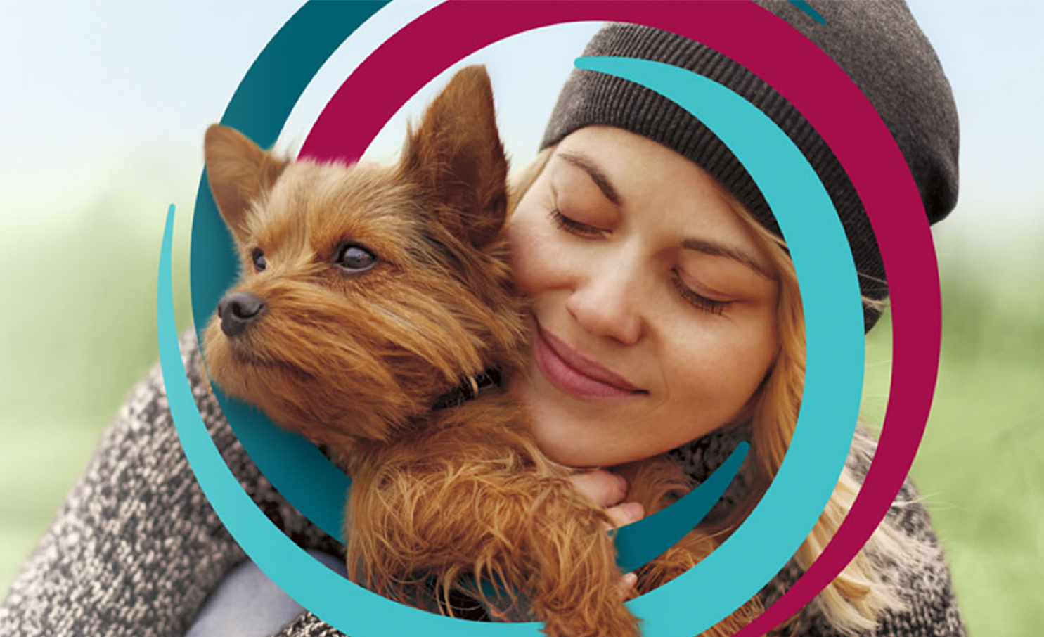 Woman hugging small dog - Simparica Trio branding - Zoetis